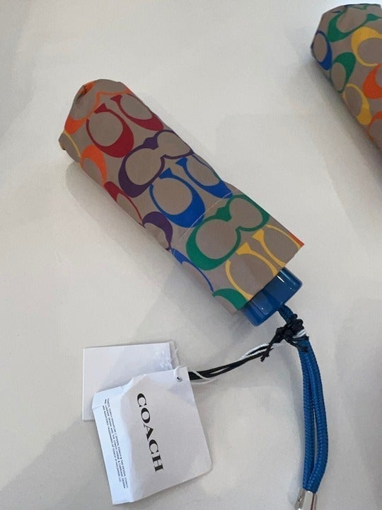 Coach Uv Protection Mini Umbrella In Rainbow Signature c4324