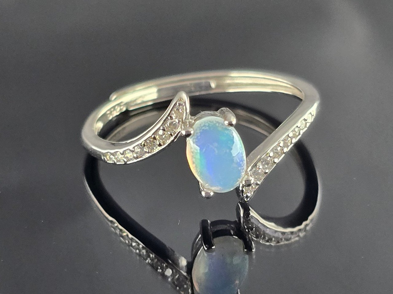 natural Opal white gold filled fine 925 sterling silver cz ring adjustable size