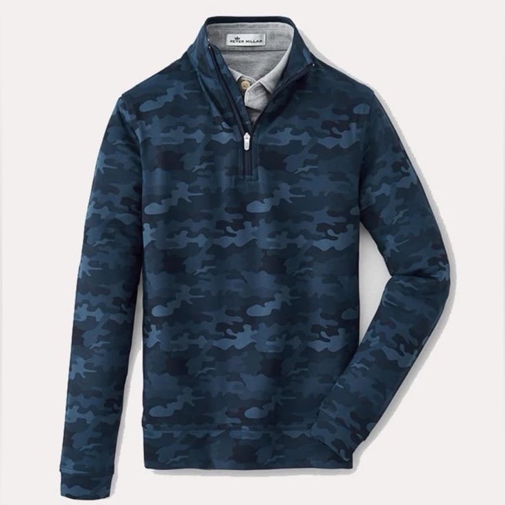NWT Peter Millar Perth Printed Camo Quarter Zip, Size L