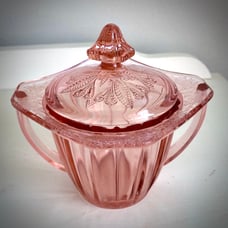 Vtg. JEANNETTE GLASS CO Pink Depression Glass Sugar Bowl with Lid Adam Design