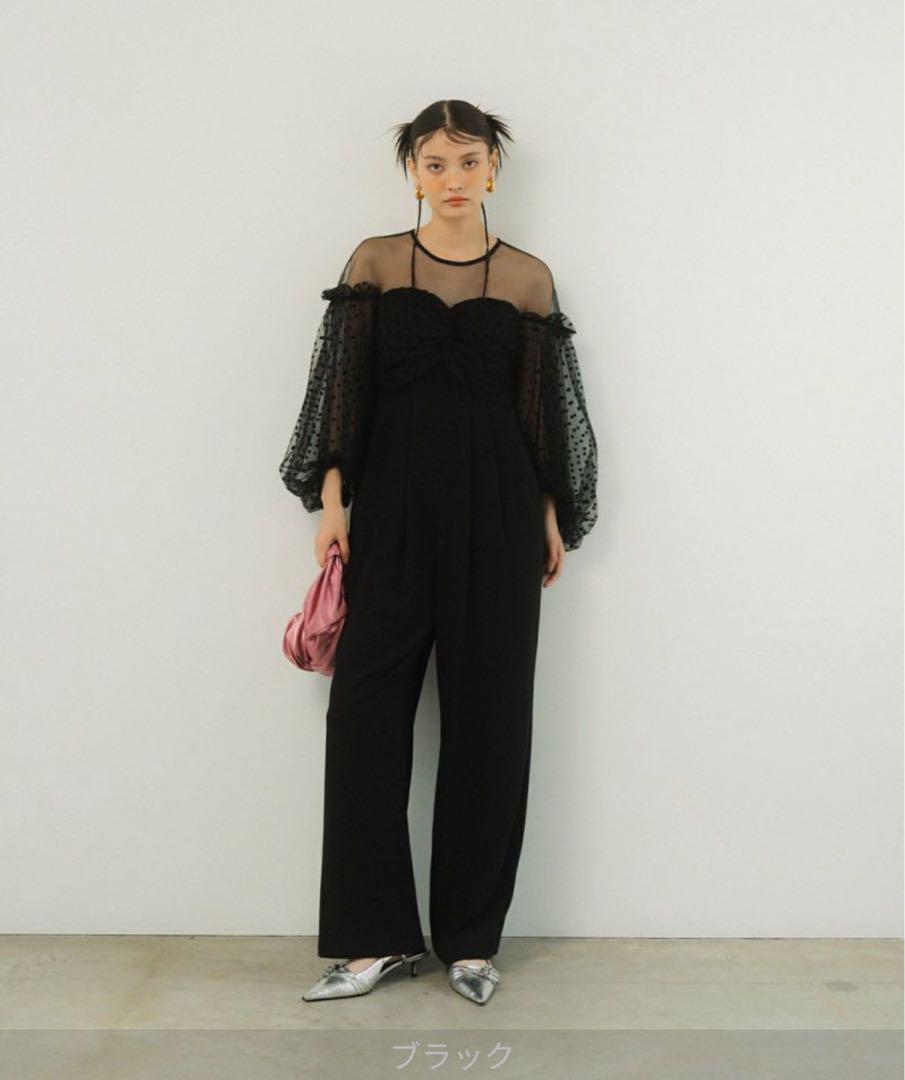 高級感 Flocked Dot Pants Dress, Black スーツ・フォーマル・ドレス