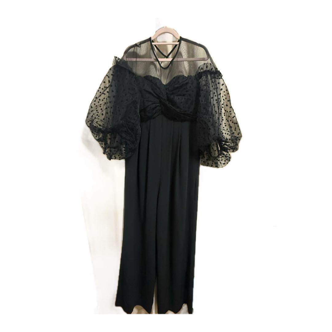 在庫処分セール テ Flocked Dot Pants Dress, Black スーツ・フォーマル・ドレス