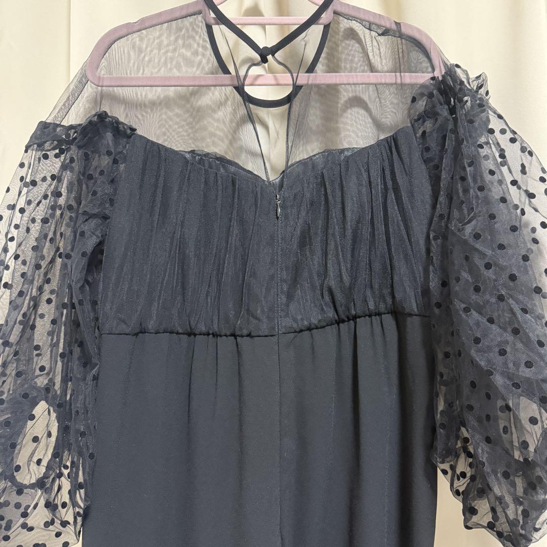 Flocked Dot Pants Dress, Black