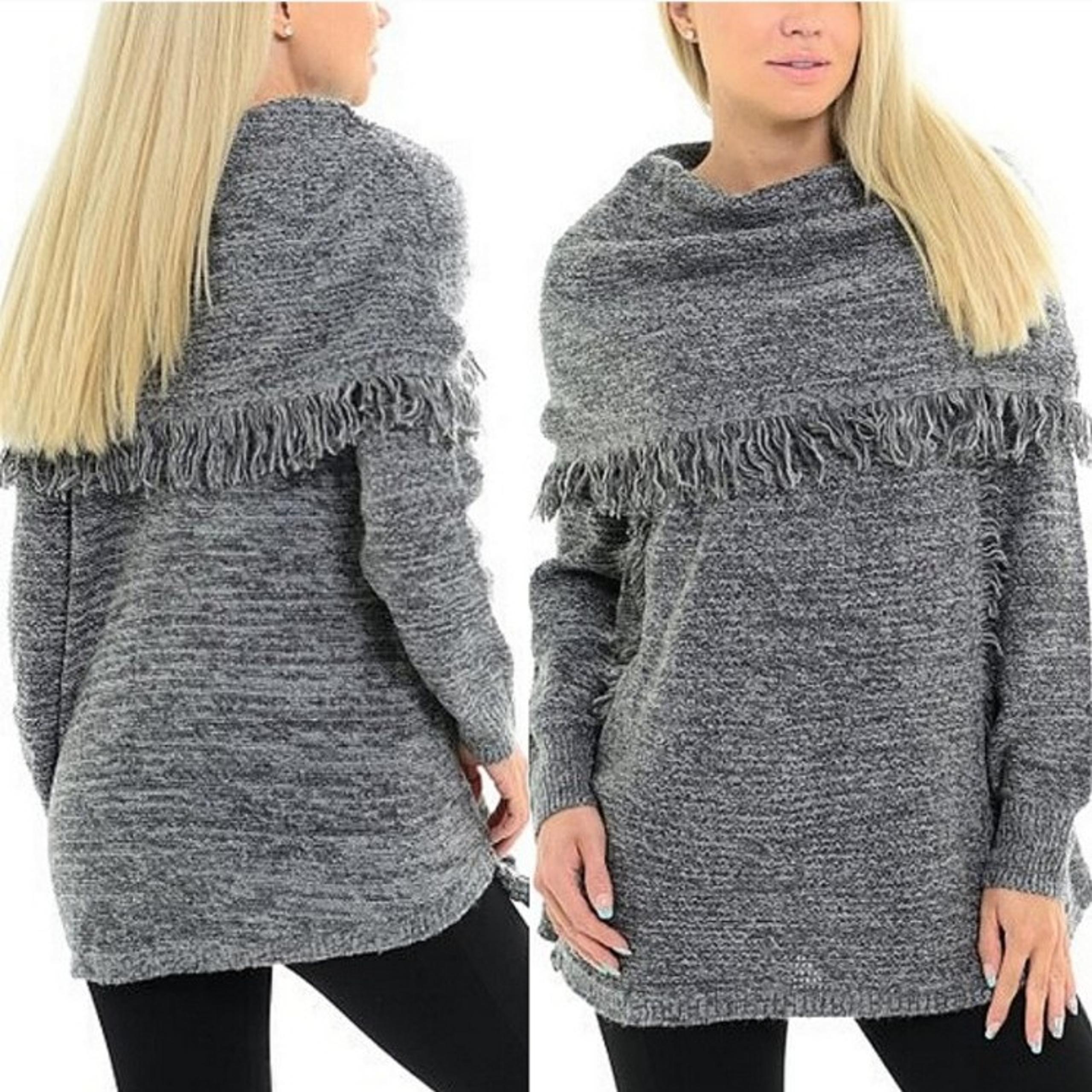 ☆Knox Rose Grey Cowl Neck Fringe Sweater☆