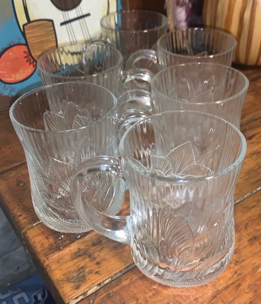 Vintage Set 6 Arcoroc Canterbury Crocus Pattern Clear Floral 1990's Glass Coffe