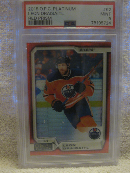 LEON DRAISAITL 2018 O-PEE-CHEE Platinum 62 Red Prism /199 PSA 9 Edmonton Oilers