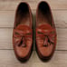 ALLEN EDMONDS Maxfield Tan Brown Leather Sz 9 C Mens Tassel Weave Loafers Shoes