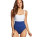 One Piece Swimsuit White Blue Low Back