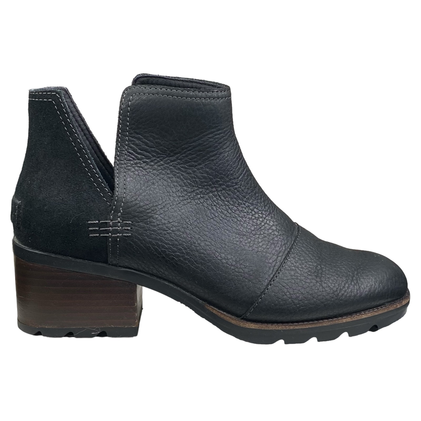 Sorel Women’s Cate Cut Out Black Leather Slip On Ankle Boots Size US 8
