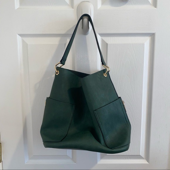 GREEN FAUX LEATHER BUCKET BAG