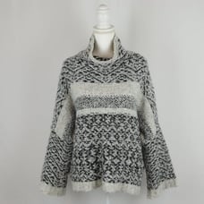 Moth Solita Women's Large Gray Black Wool & Alpaca Funnel Neck Oversize Sweater