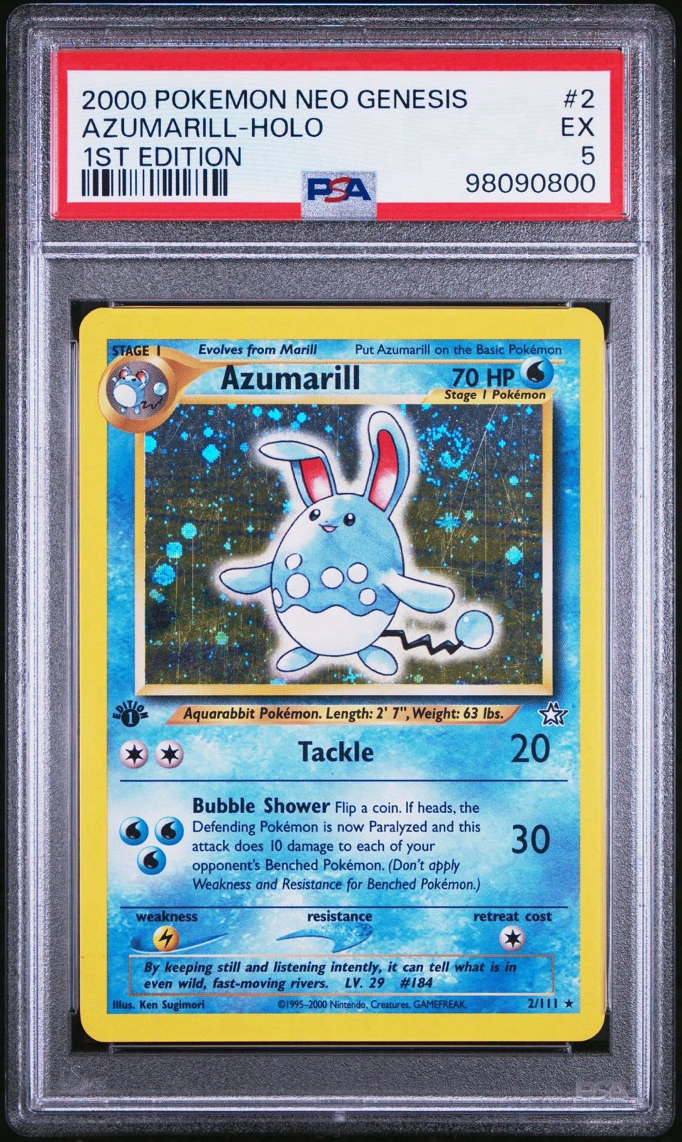 2000 Pokemon Neo Genesis 1st Edition Azumarill Holo 2/111 PSA 5 EX Clean WOTC 1D