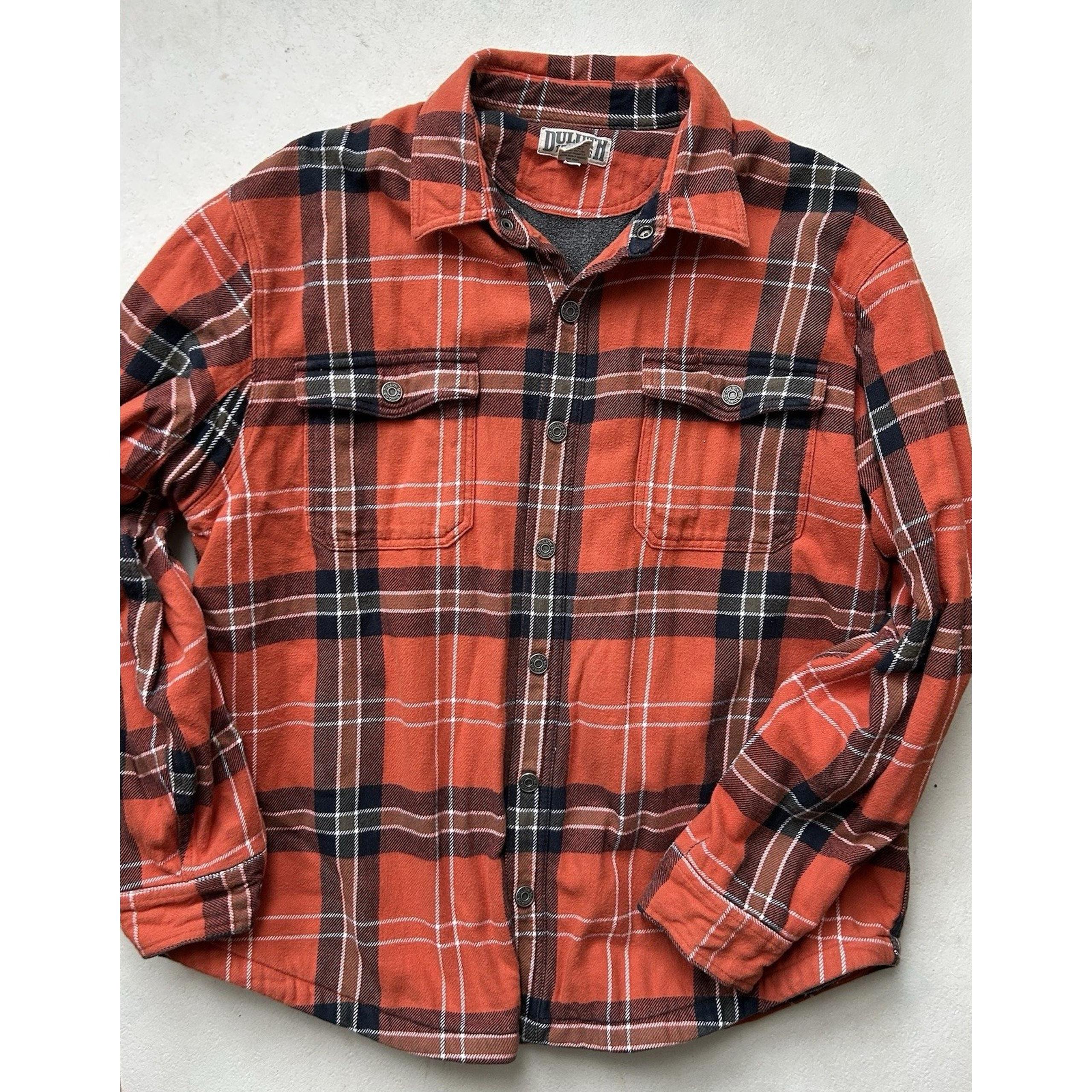 Duluth Trading Shacket Mens XL Fleece Lined Flannel Plaid Shirt Jacket Snap