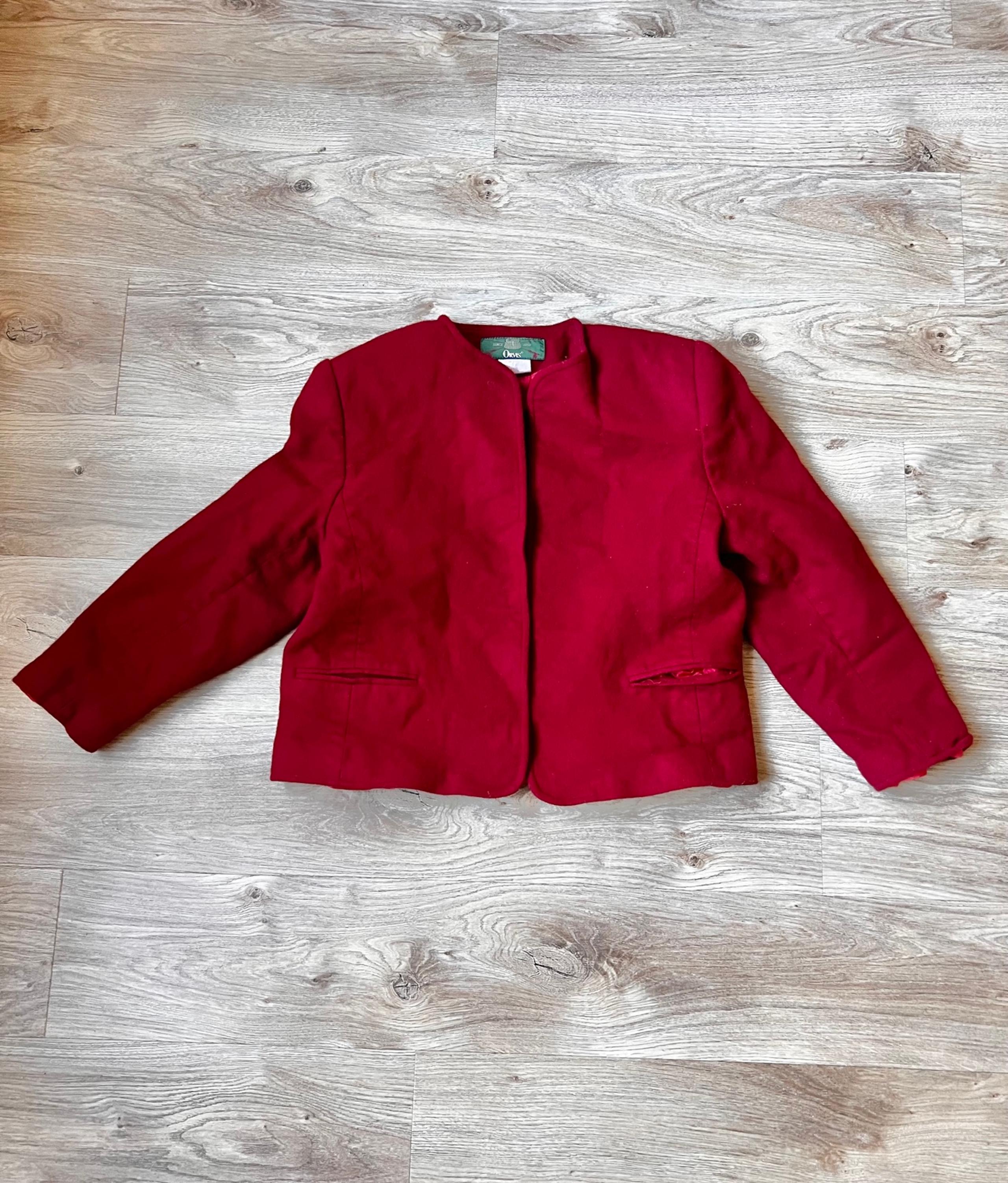 Orvis Blazer Women’s Red Wool Open Front Suit Jacket Size 8P