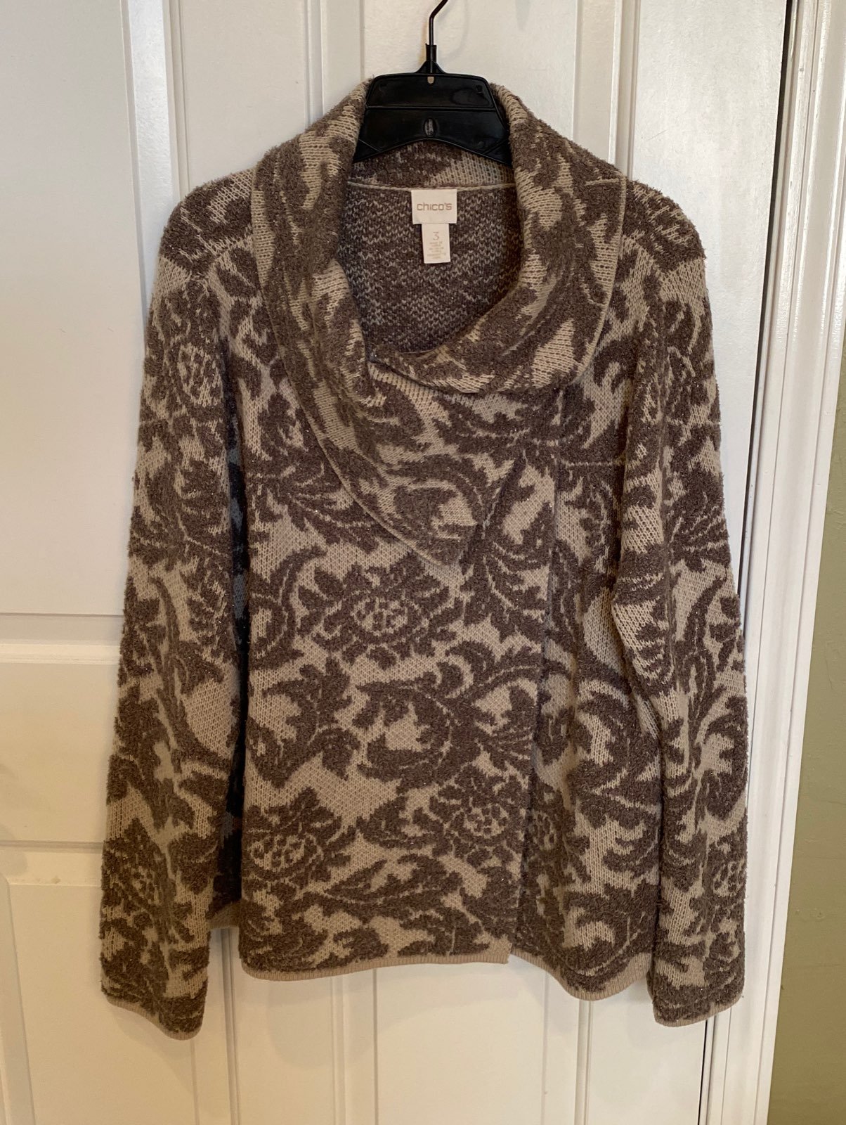 Chicos beige cowl sweater jacket Sz 3
