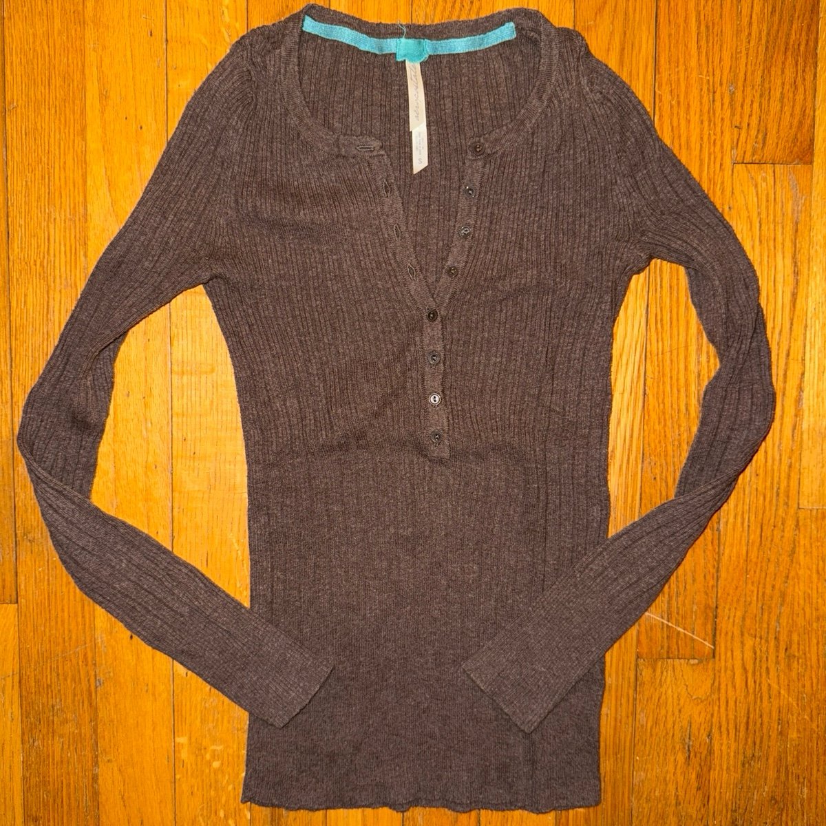 Y2k Aeropostale Henley Ribbed Brown Sweater Top Small