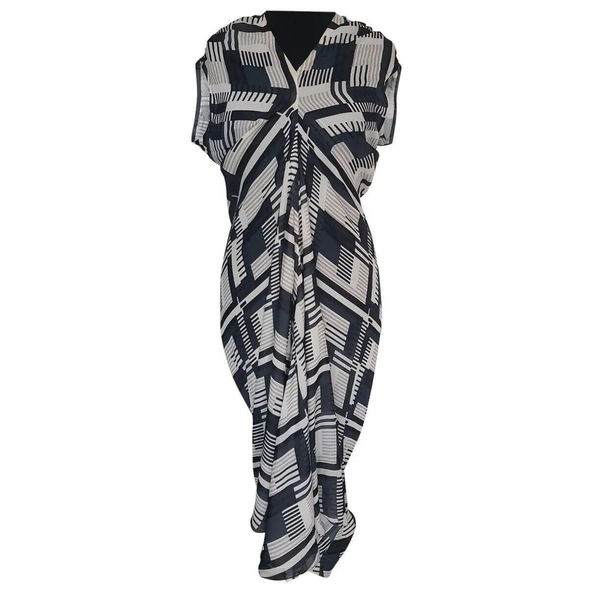 Rick Owens Sheer Silk Draped Midi Dress 1175 US Size 6 Geometric Designer