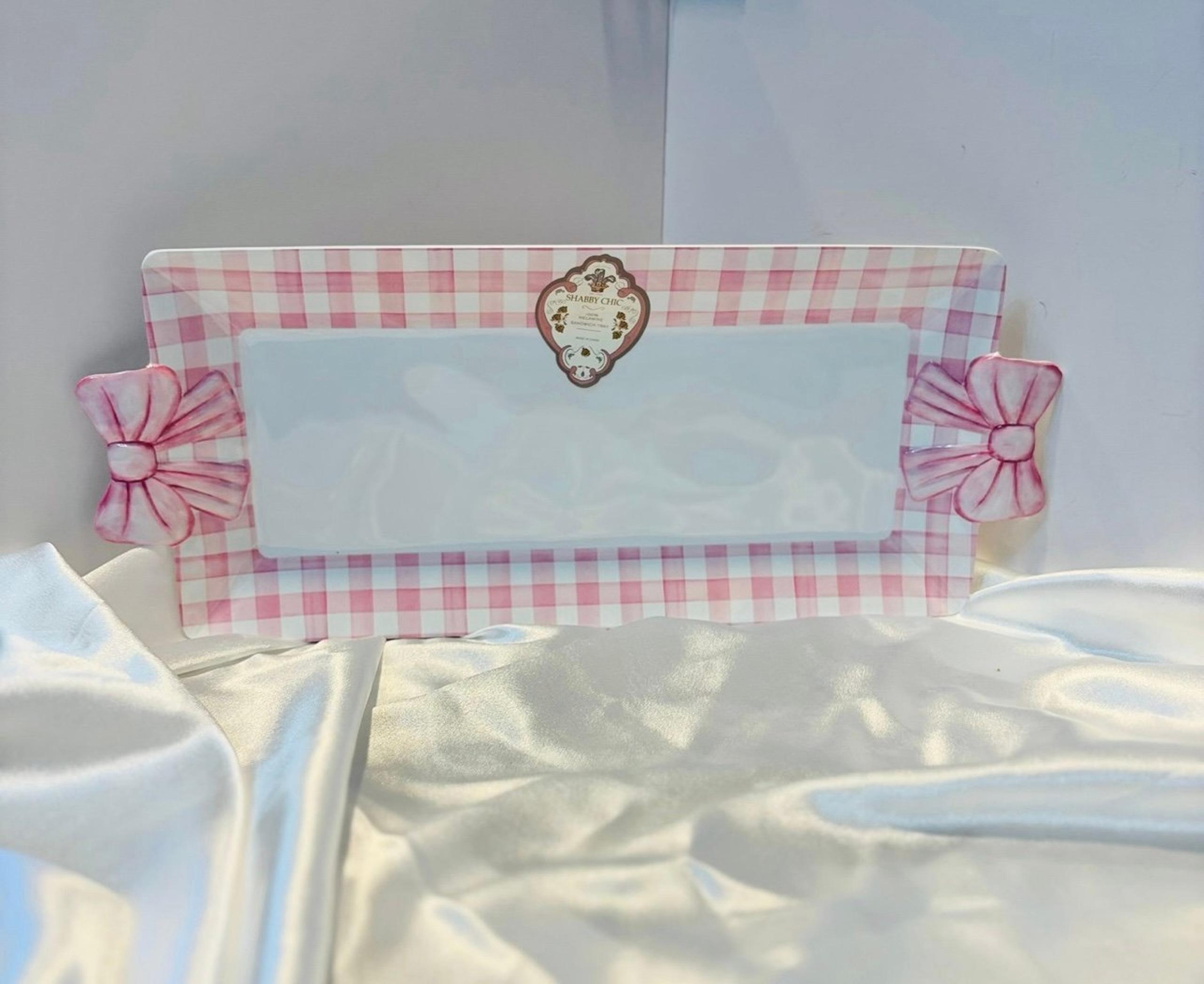 Shabby Chic Gingham Pink Bow Coquette Serving Melamine Platter.