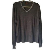 Men's Toscano V neck Long Sleeve Shirt Cuffs Ribbing Hem Large
