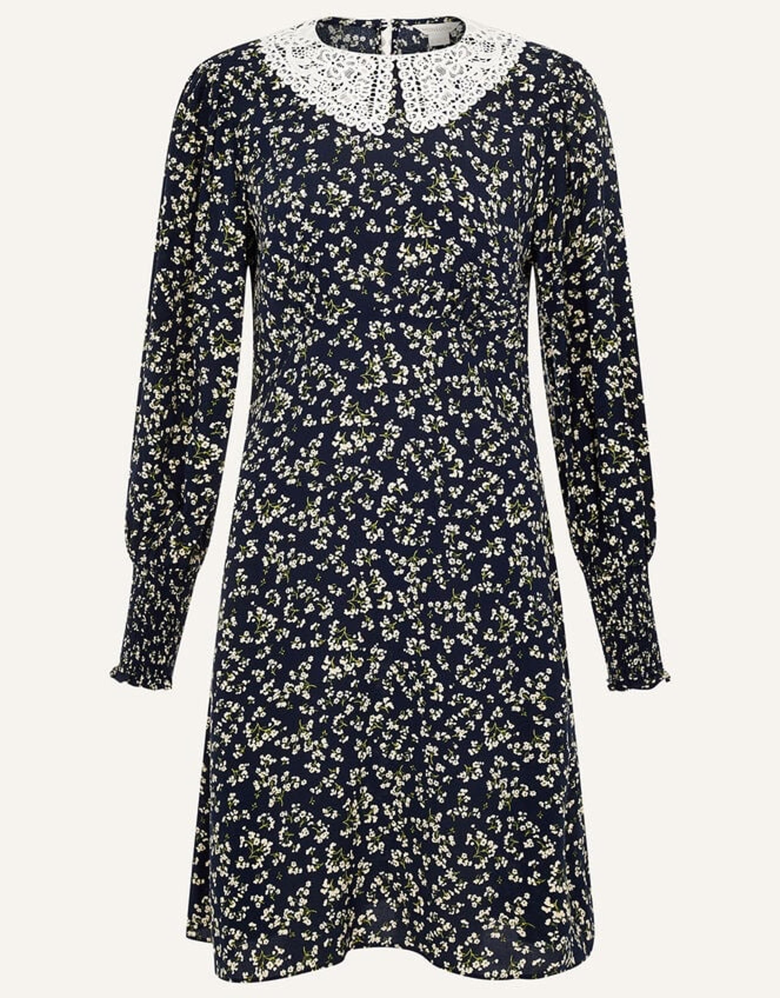 Monsoon Blue Lace Collar Floral Dress Size 8