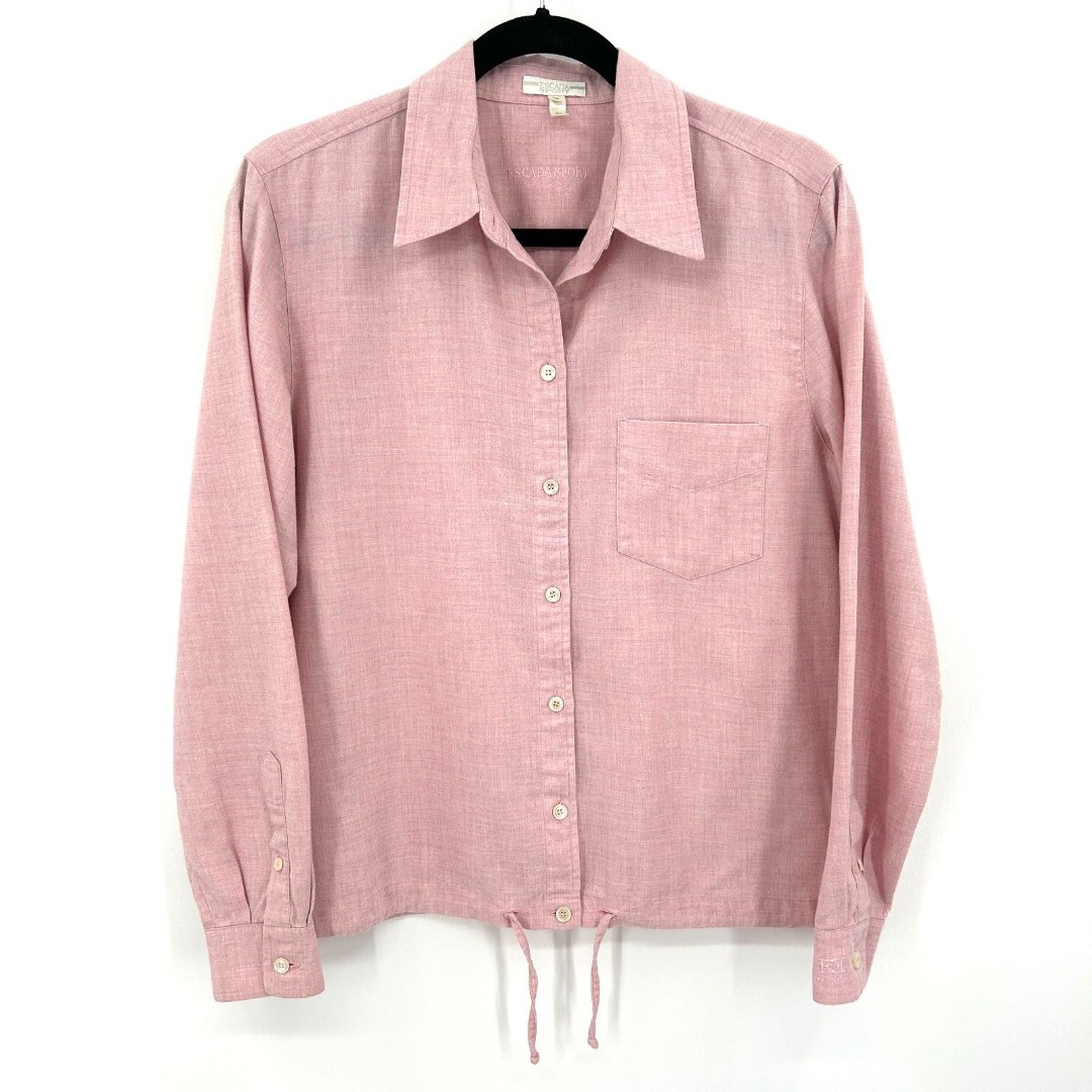 ESCADA Sport Pink Wool Blend Button Up Waist Cinch Long Sleeve Shirt Size Medium