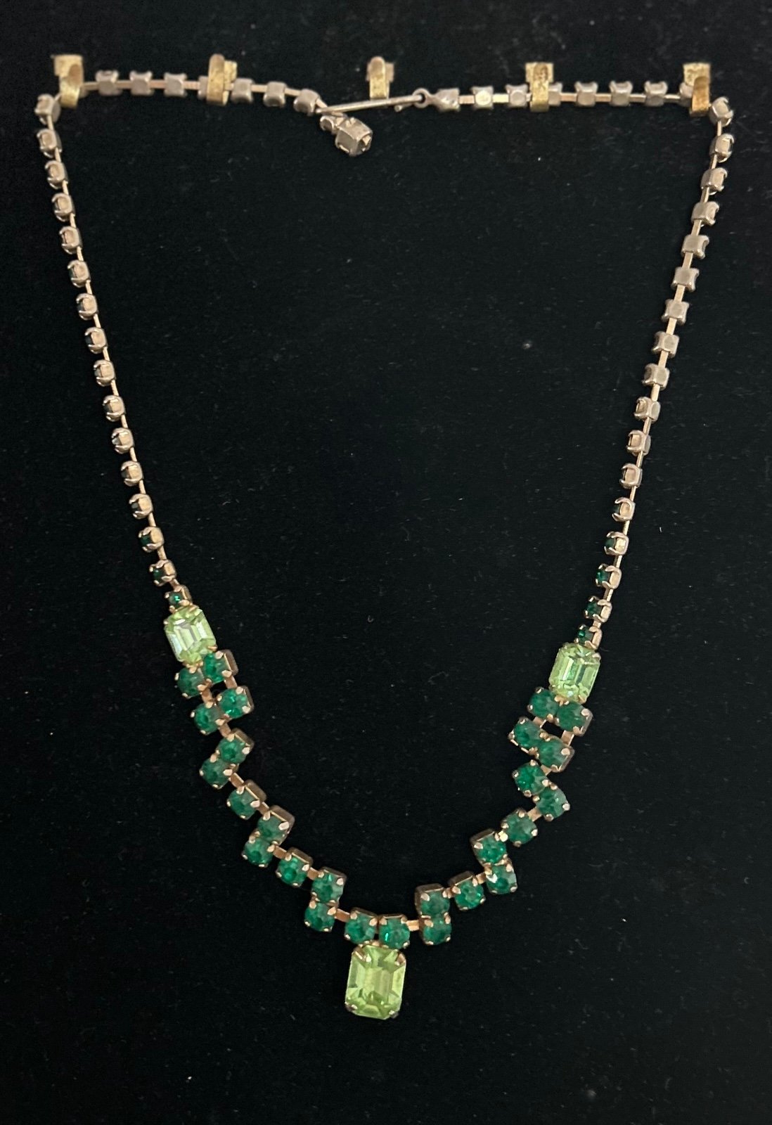 Uranium Glass Rhinestone Necklace