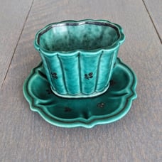 Antique Gustavsberg Argenta Smoke Set, Silver Inlayed Swedish Pottery