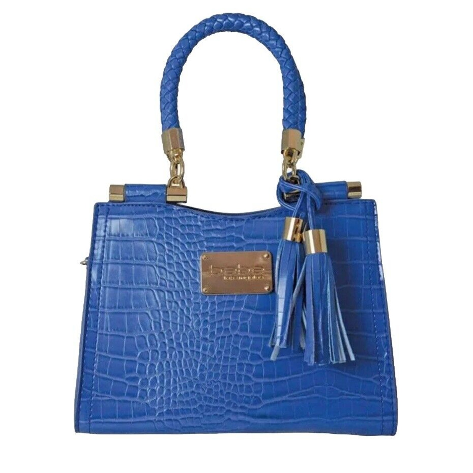 BEBE Natalie Croco Shopper Double Strap Satchel Handbag Turquoise Blue NEW