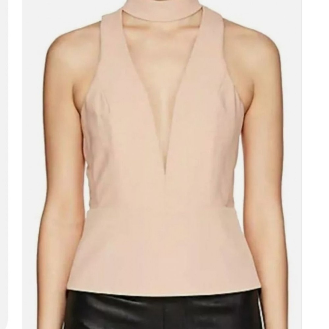 Michelle Mason Womens Size 2 Minimalist Night Out Nude Blush Choker Plunge Top