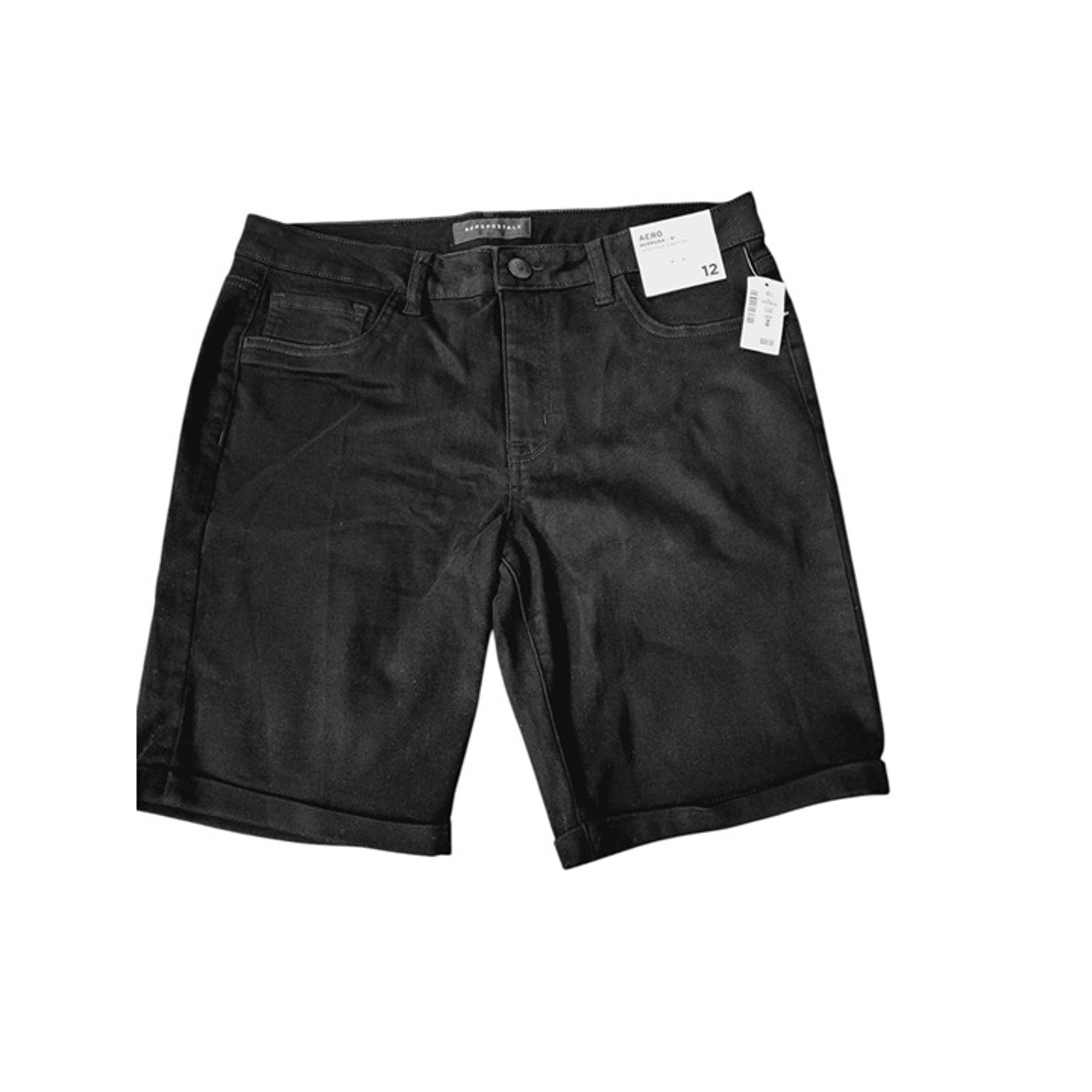 AEROPOSTALE 9" Bermuda Shorts Womens 12 Black Stretch Pockets Cuffed Hiking