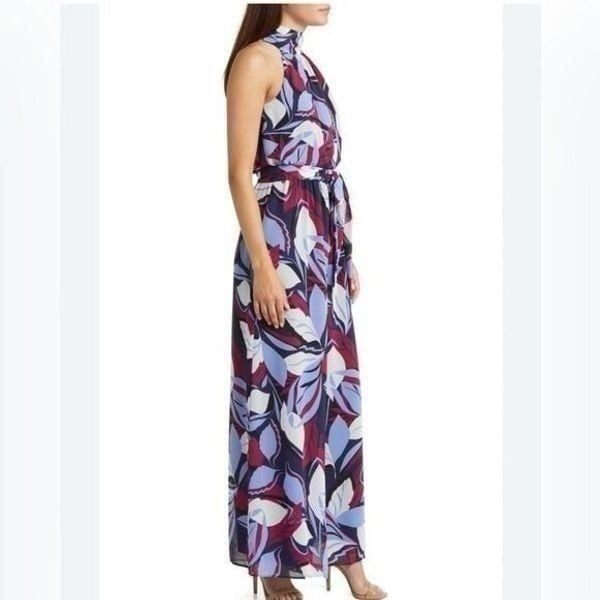 NEW! Eliza J Blue Print Tie Waist Wide Leg Jumpsuit 6