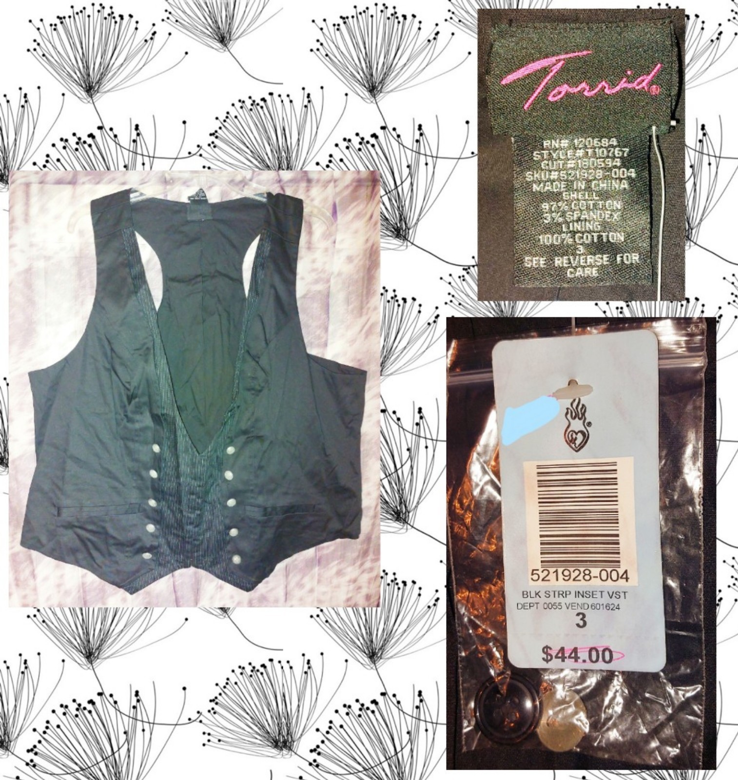 Torrid brand Black w/White Pinstripes 2fer Woven Vest Sz 3|3X|22/24
