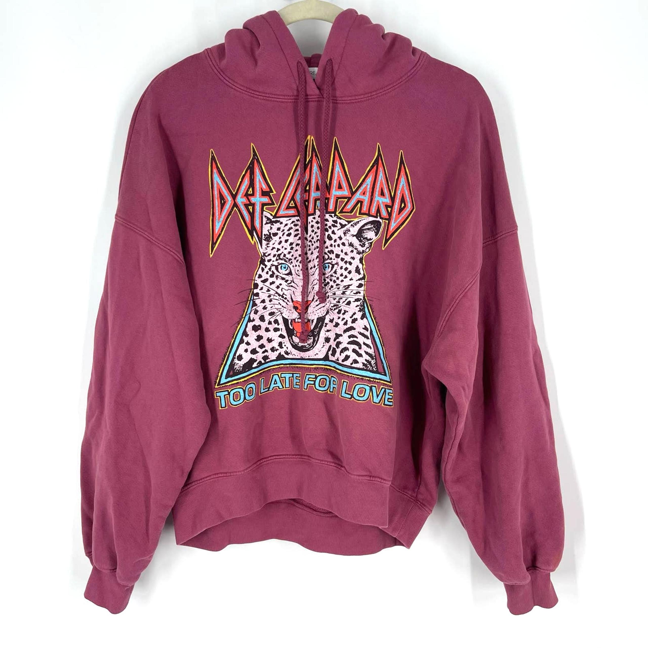 Daydreamer Def Leppard Too Late For Love Oversized Hoodie Sweatershirt Pink XS