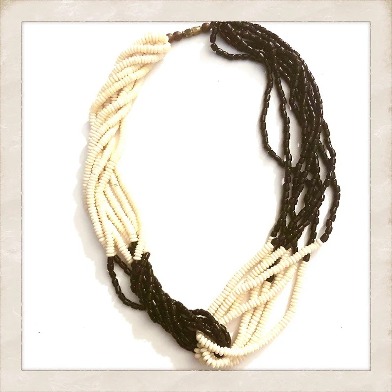 Vintage Bone & Hlass Multi Strand Necklace TheAddict
