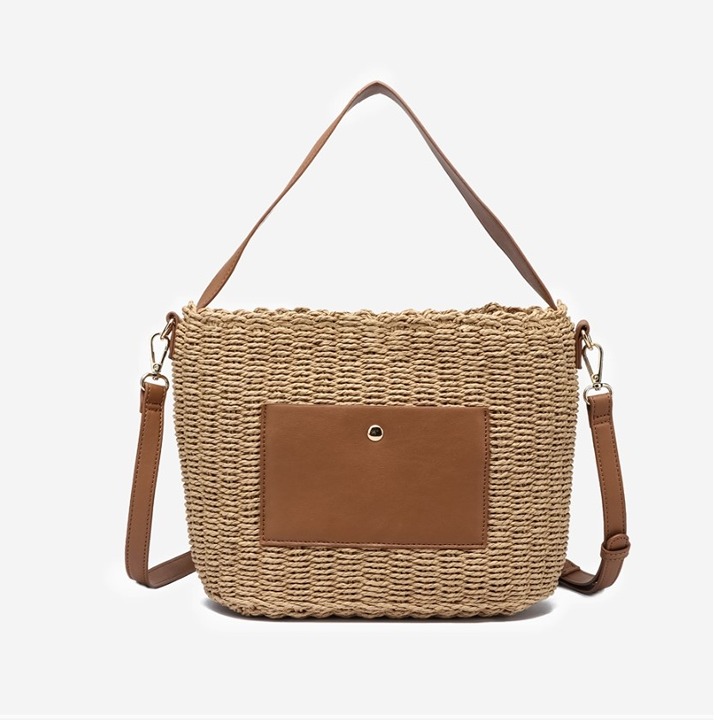L-201BR Women's Straw Weave Fashionable Bucket Tote Bag Best Casual Straw Bag