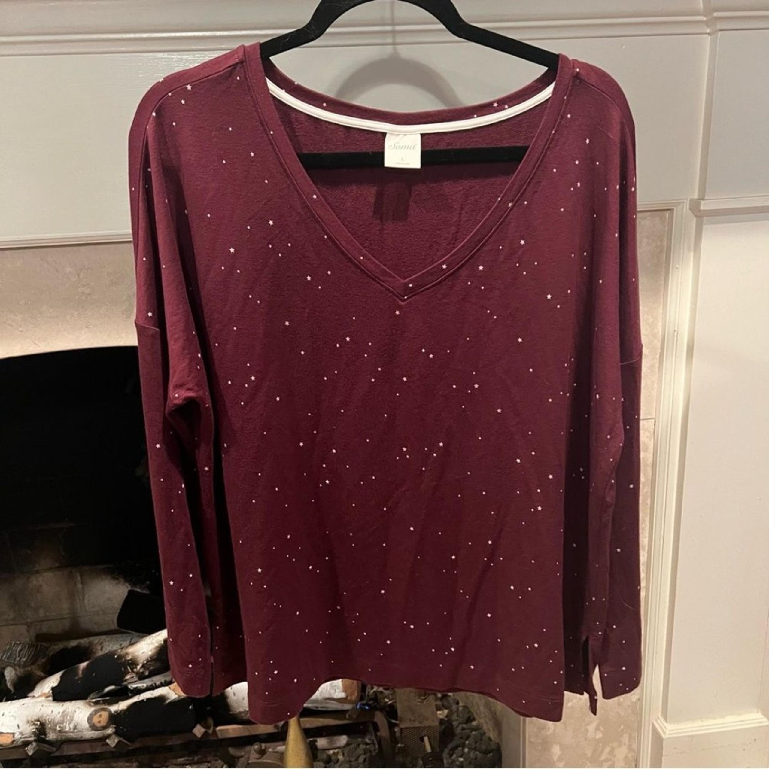 Women's Burgundy SOMA PJ Top with White Stars