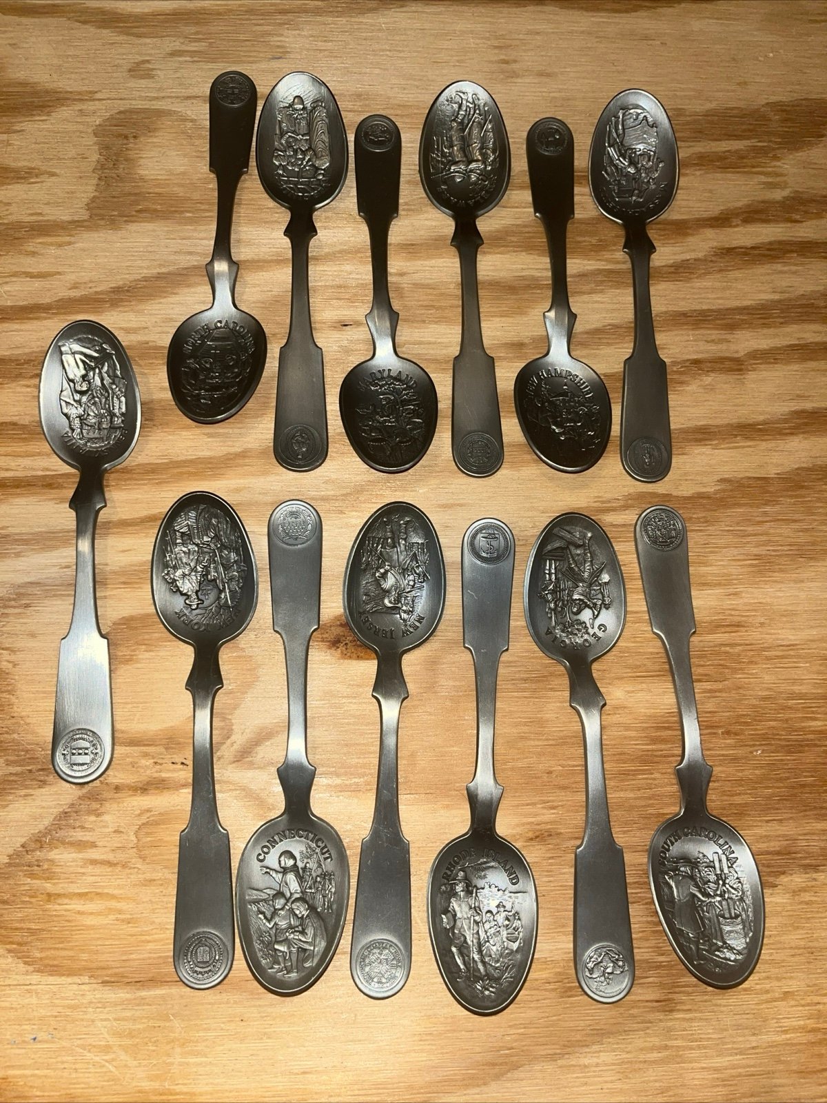 Franklin Mint 13 State Pewter Spoons ~ The Original American Colonies