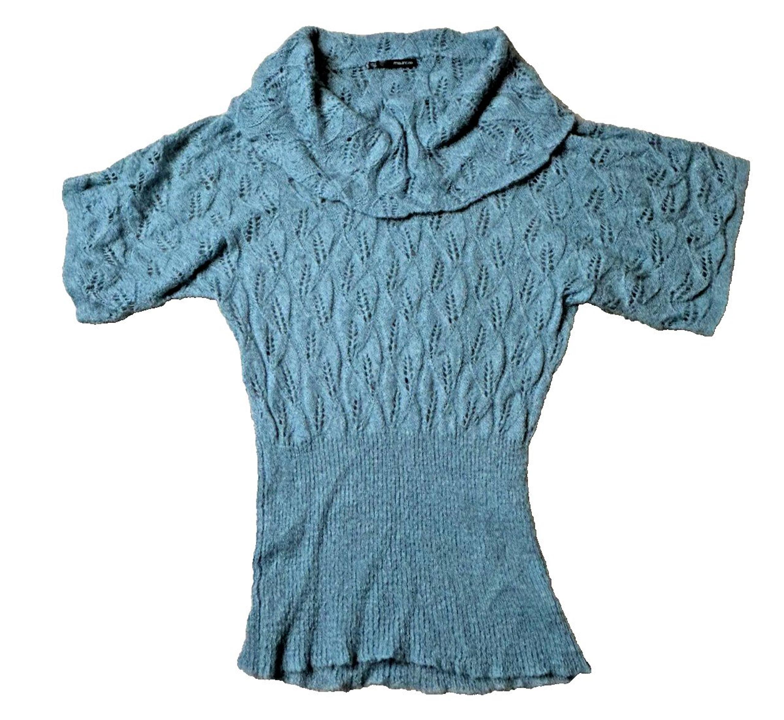Maurices Women's Pullover Crochet Sweater Large Teal Cowl Neck Short Sleeve