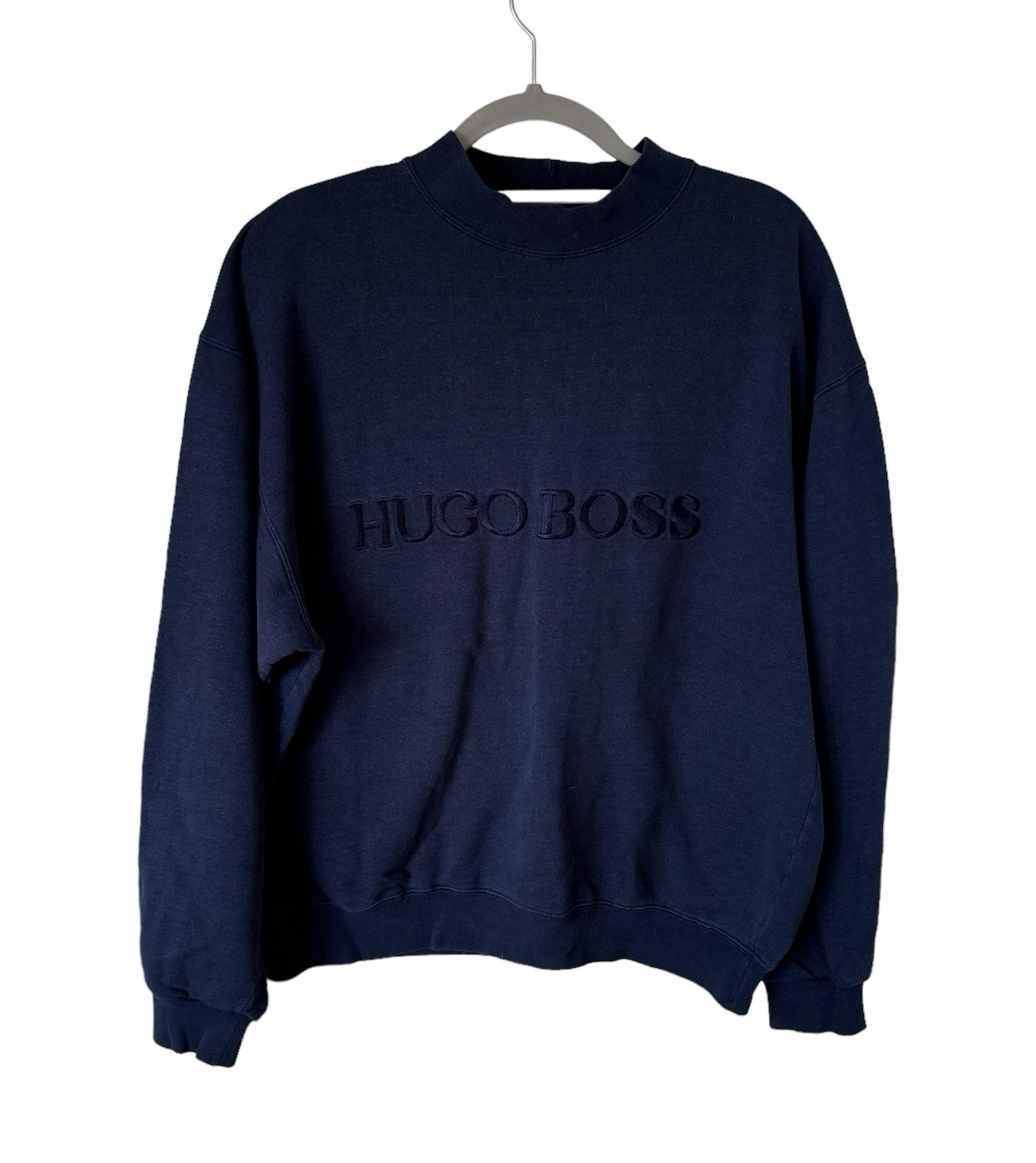 Vintage Hugo Boss Sports Men’s Navy Spell Out Logo Sweatshirt Oversized Medium