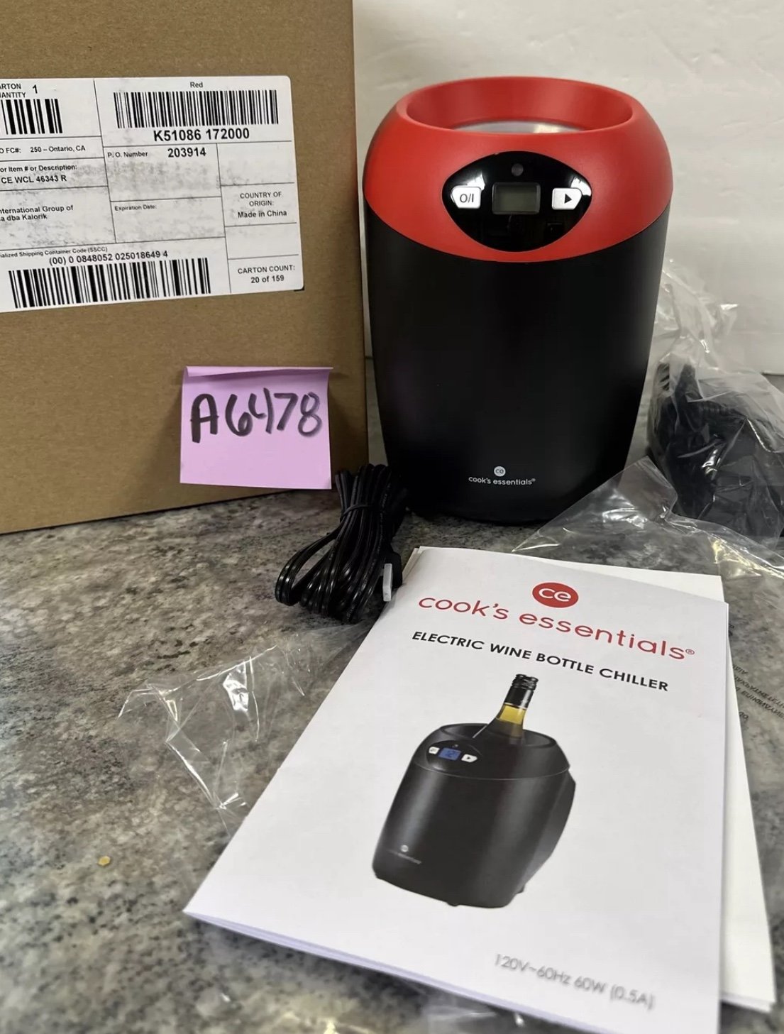 New cooks essentials digital Single Bottle Electric Wine Chiller Red/black