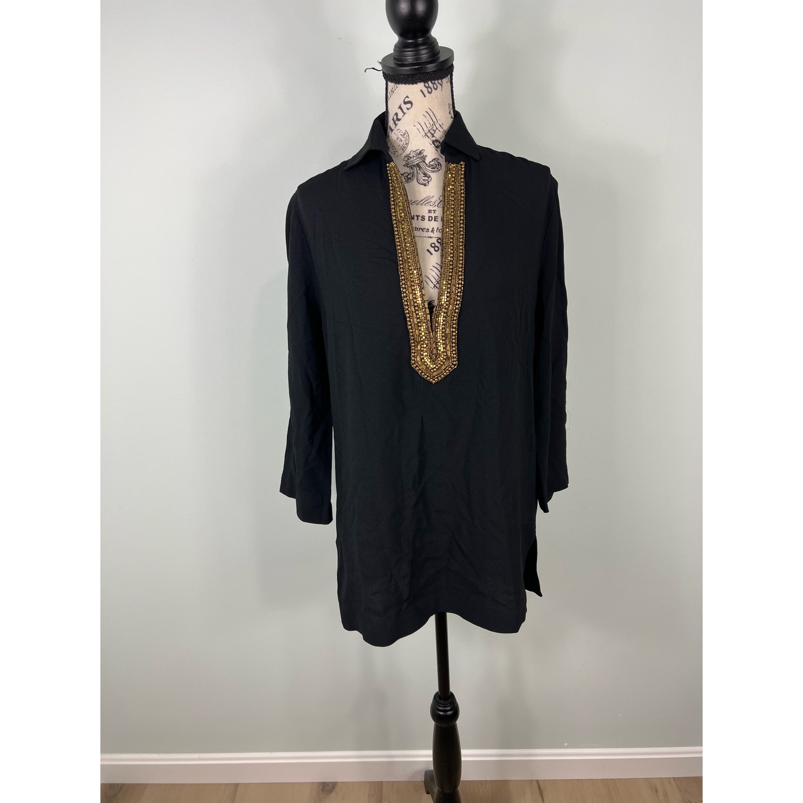NWOT Black Lable Ralph Lauren Black and Gold V-Neck Blouse