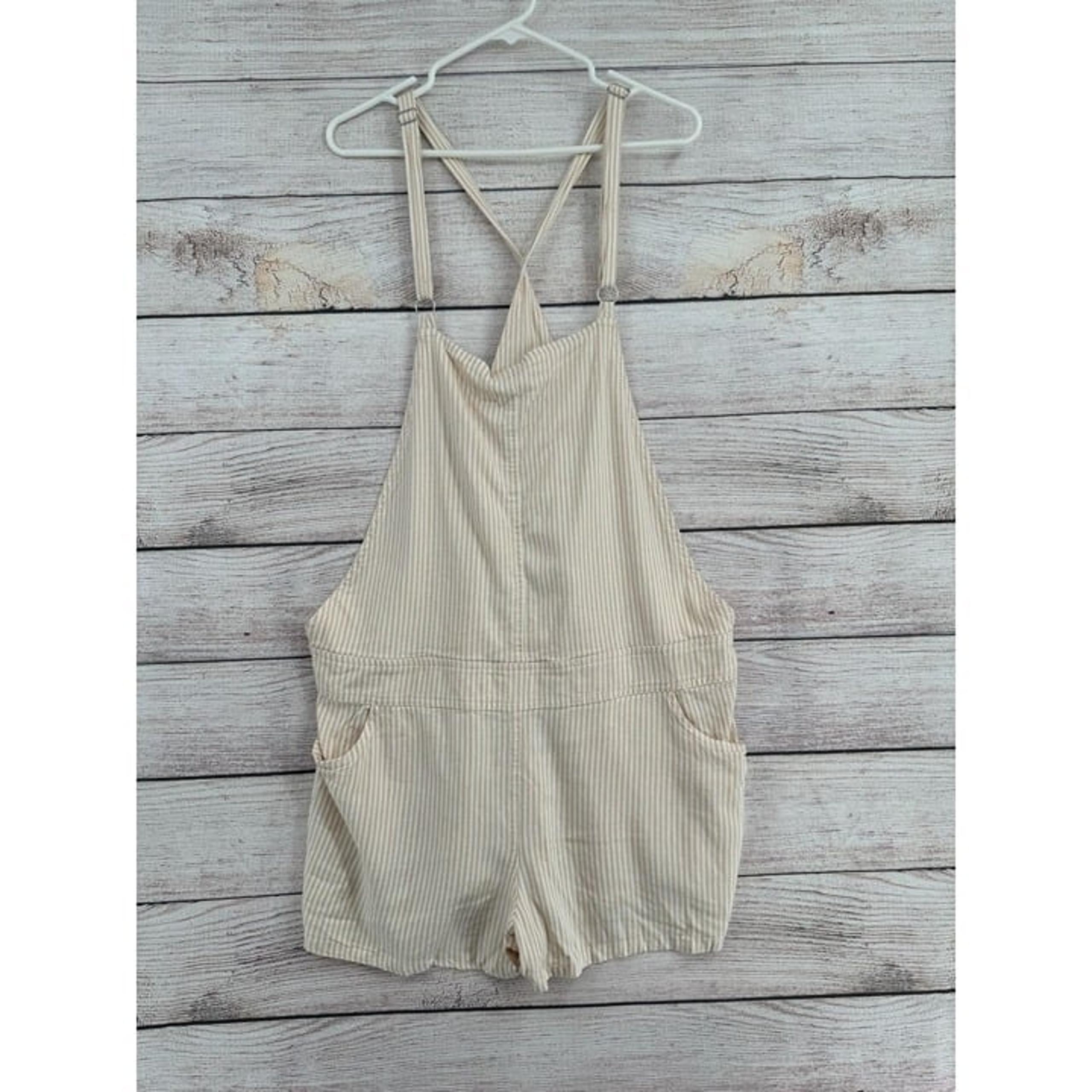 Torrid Stretch Linen Striped Shortall Overalls Women's Size 1X Cream/Beige
