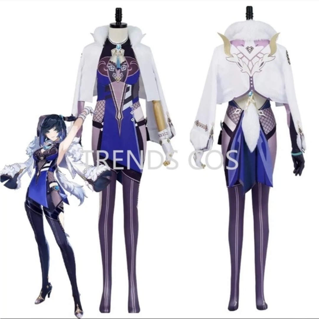 Genshin Impact Yelan Cosplay - Anime One Piece Bodysuit and Stockings XS