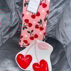 Cherry kitchen towels and plate