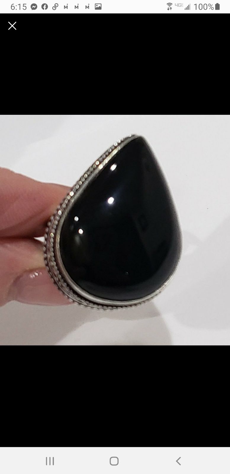Gorgeous Handmade Large Black Onyx Gem 925 Vintage Goth Punk Ring