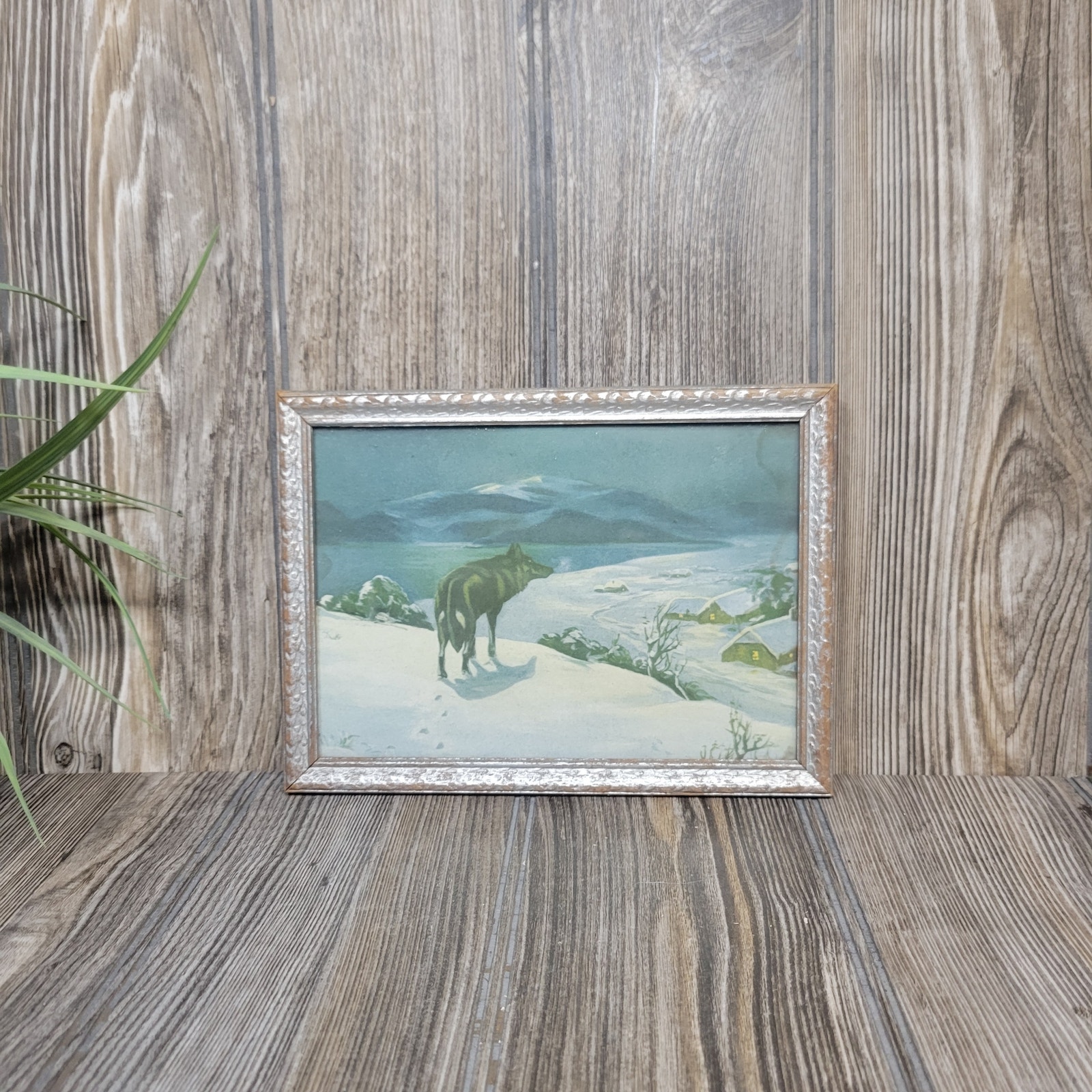 Vintage Lone Wolf Print Alfred Kowalski Lithograph Framed Art, Small