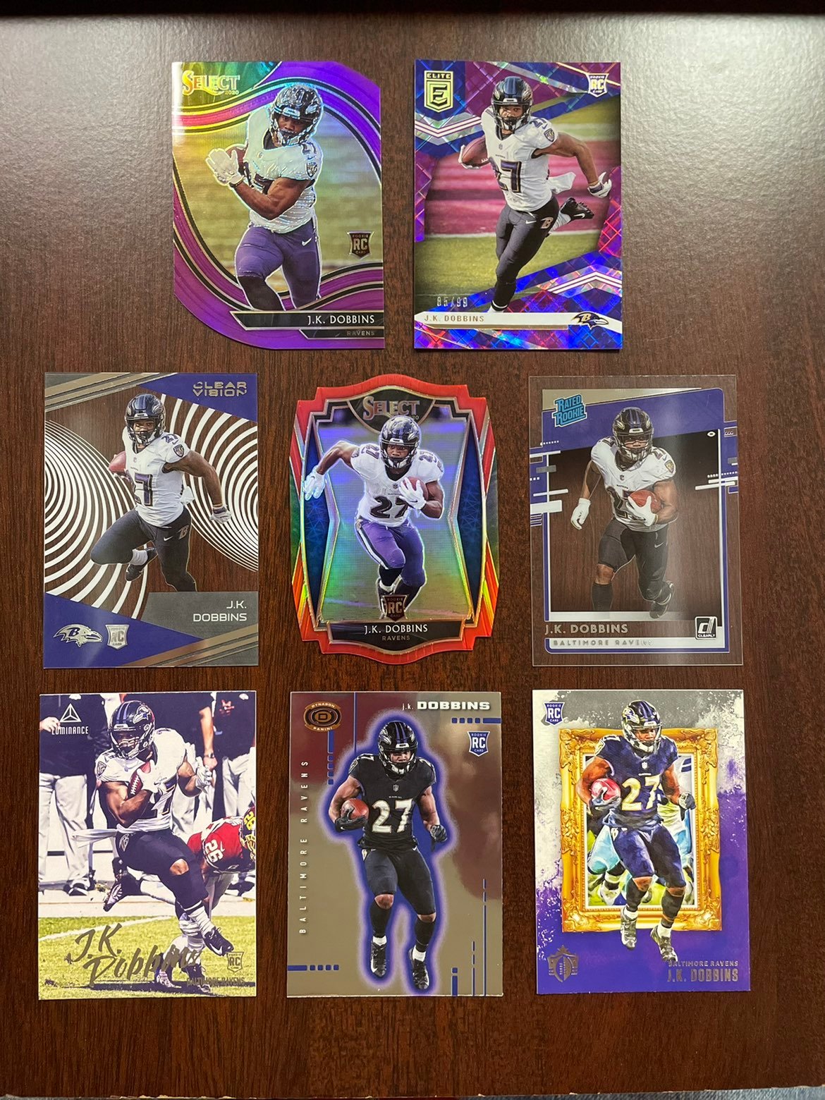 J.K. Dobbins Rookie Lot. Numbered, color match, die cut...