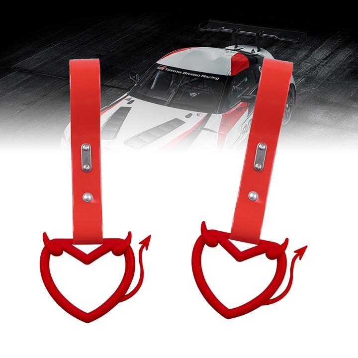 BRAND NEW 2PCS DEVIL LOVE HEART RED JDM TSURIKAWA RING Red Handle Strap Drift