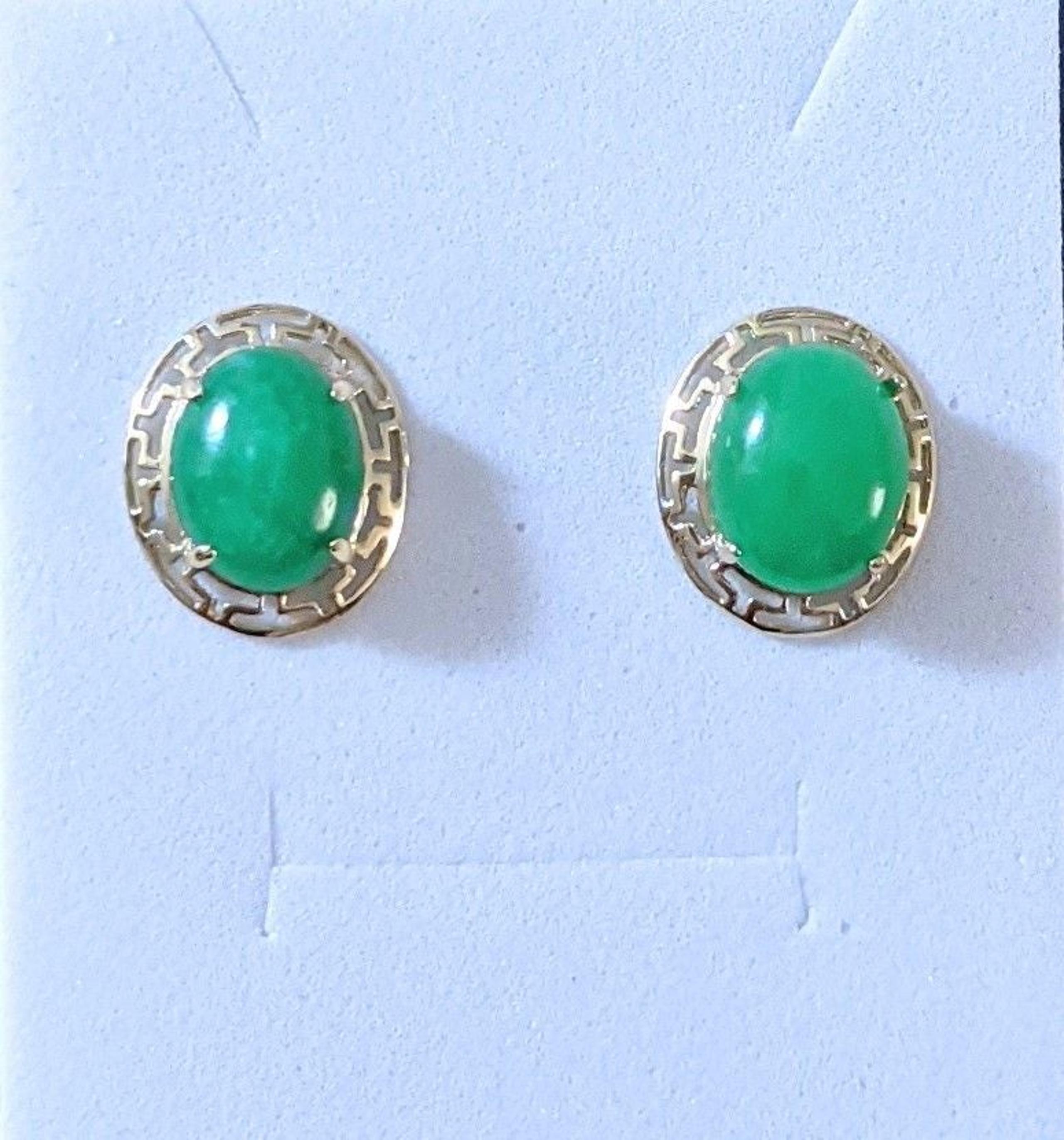 14k Solid Gold Jade Stud Earrings