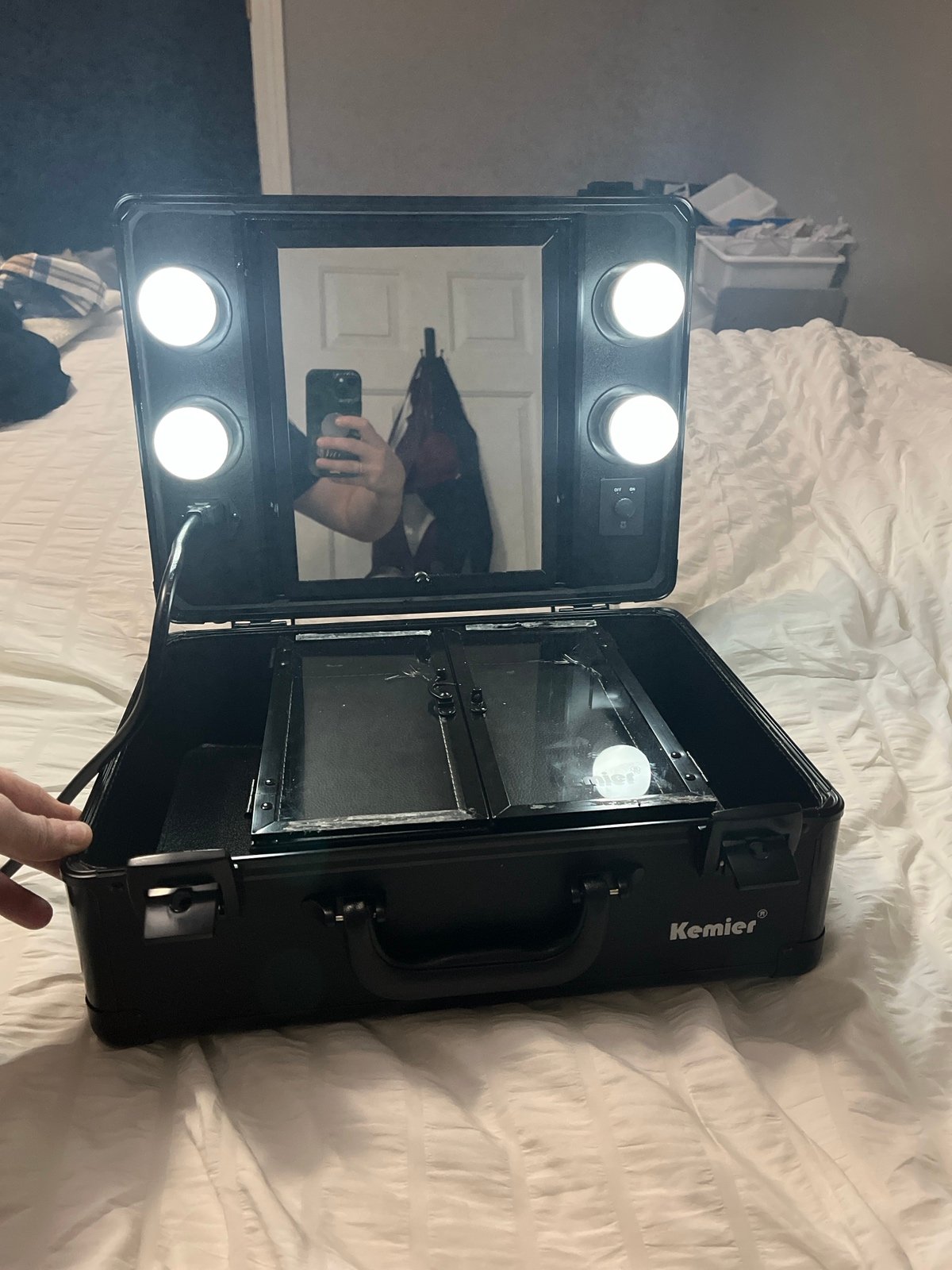 Kemier Makeup Train Case - Cosmetic Organizer Box Makeup Case with Lights